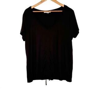 Eye Candy Plus Shirt Women's 3X Black V Neck Gathered Drawstring Short Sleeve